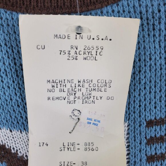 New Aileen Sweater Women 18W/38 Geometric Fairy Kei Blue Pastel Grandpa Wool 90s - Picture 3 of 6